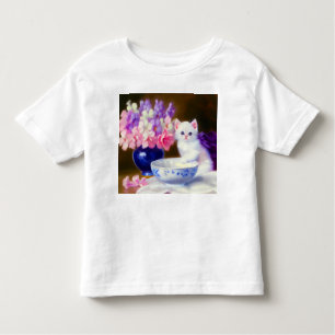 Camiseta Vintage White Kitten com Fita Roxa