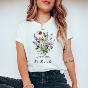 Camiseta Vintage Wildflower com citação - Seja gentil