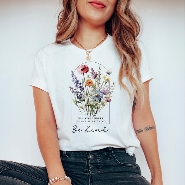 Camiseta Vintage Wildflower com citação - Seja gentil (Criador carregado)