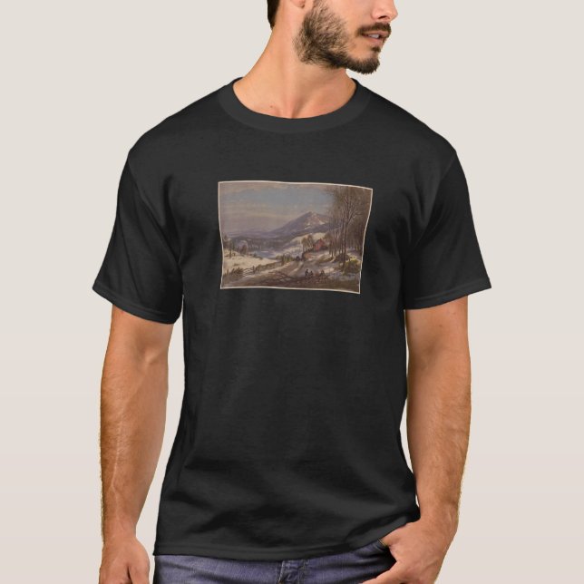 Camiseta Vintage Winter Firewood Splitting Painting 1870 (Frente)