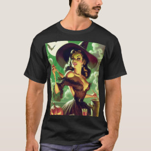 Camiseta Vintage Witch Halloween Pin-Up