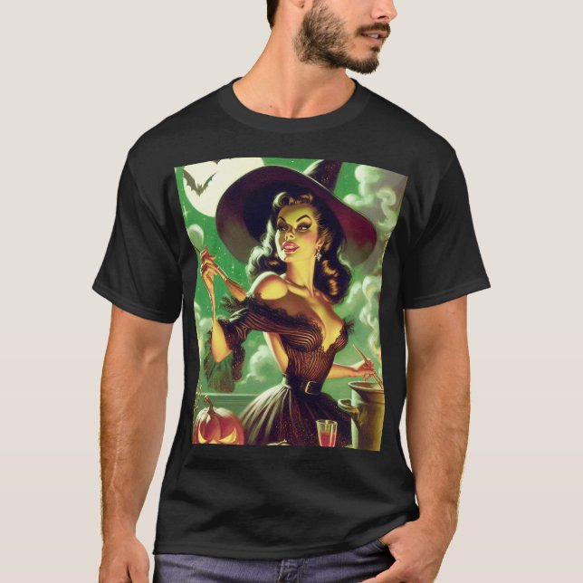 Camiseta Vintage Witch Halloween Pin-Up (Frente)