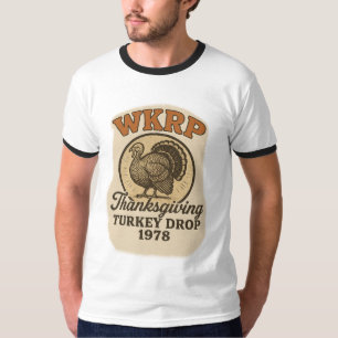 Camiseta Vintage WKRP Pôr do Peru de Ação de Graças 1978 Re