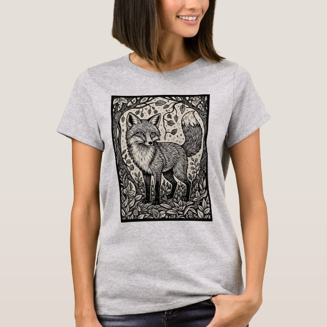 Camiseta Vintage Woodcut Fox (Frente)