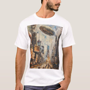Camiseta Vintage Zeppelin Airship Over Nova Iorque - Oil