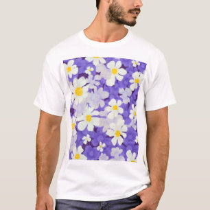 Camiseta Vintagem Colorida: Padrão de Flor Sem Costura