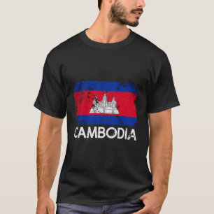 Camiseta Vintagem Da Bandeira Cambojana Feita Com Presente 