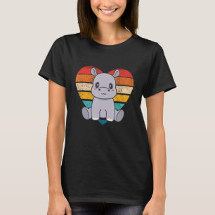 Camiseta Vintagem da Forma Retro Coração de Hippos Bonitos