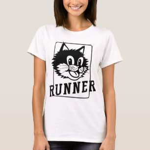 Camiseta Vintagem de desenho animado de gato corredor
