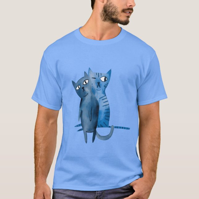 Camiseta Vintagem de dois gatos azuis (Frente)