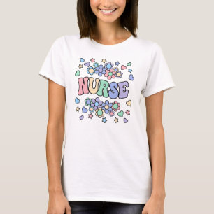 Camiseta Vintagem De Enfermeiro-Retro, Flores, Corações, Es