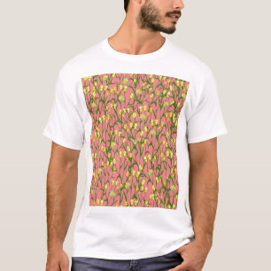 Camiseta Vintagem de Fundo Cor-de-Rosa das Flores Amarelas