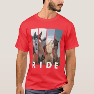 Camiseta Vintagem de Galopagem de Cavalos RIDE