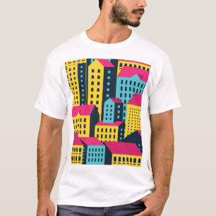 Camiseta Vintagem de Paisagem de Edifícios de abstrato