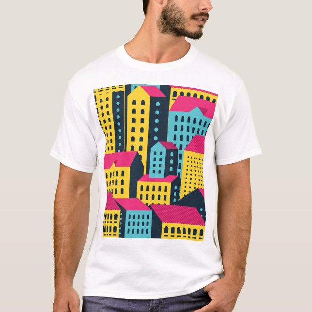 Camiseta Vintagem de Paisagem de Edifícios de abstrato (Frente)