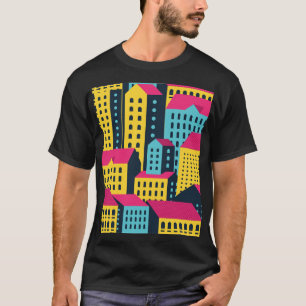 Camiseta Vintagem de Paisagem de Edifícios de abstrato
