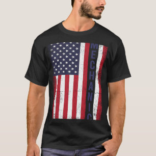 Camiseta Vintagem Mecânica Americana Patriótica EUA Bandeir