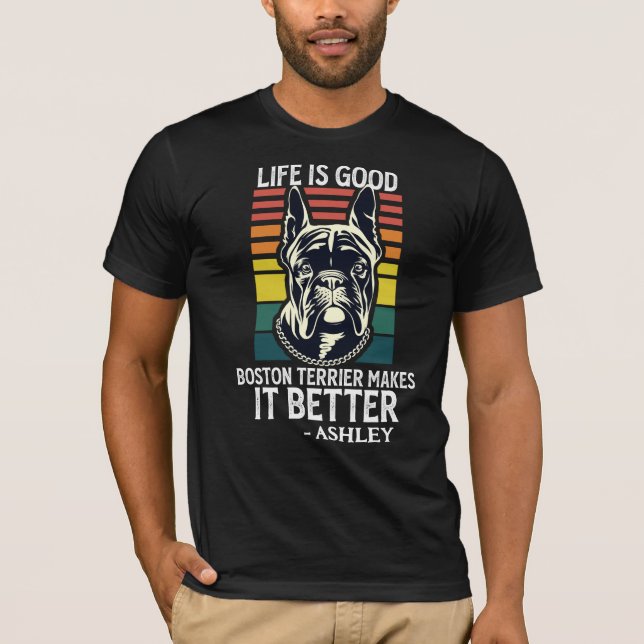 Camiseta Vintear Boston Terrier Estilo retrô Cão (Frente)