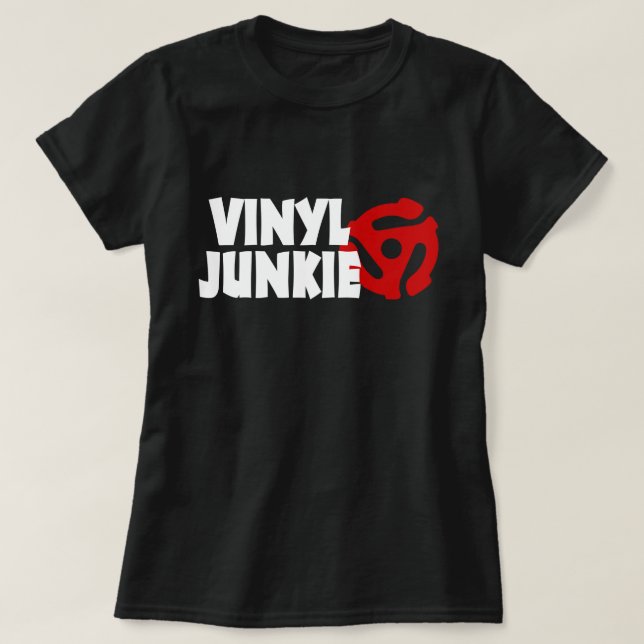 Camiseta Vinyl Junkie (Frente do Design)