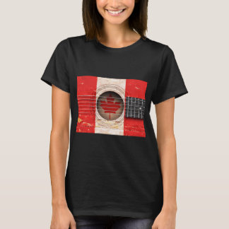 Camiseta Violão Acústico Antigo com Bandeira Canadense
