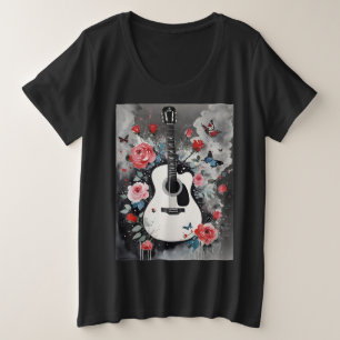 Camiseta Violão acústico com Rosas e borboletas