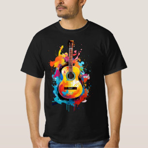 Camiseta Violão acústico, traçados de tinta modernos