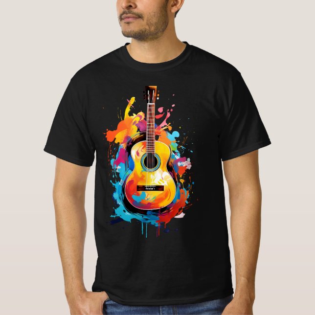 Camiseta Violão acústico, traçados de tinta modernos (Frente)