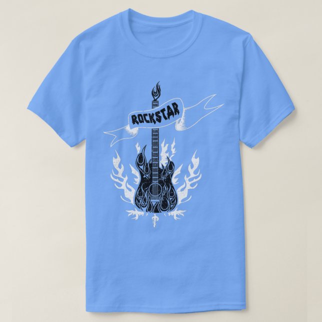 Camiseta Violão de Fogo Rockstar01 TSirt Clássico (Frente do Design)