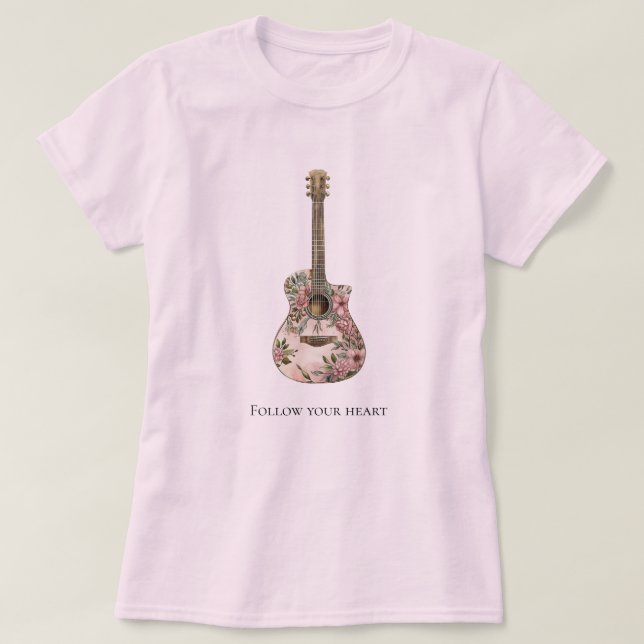 Camiseta Violão Floral Ocidental Rosa (Frente do Design)
