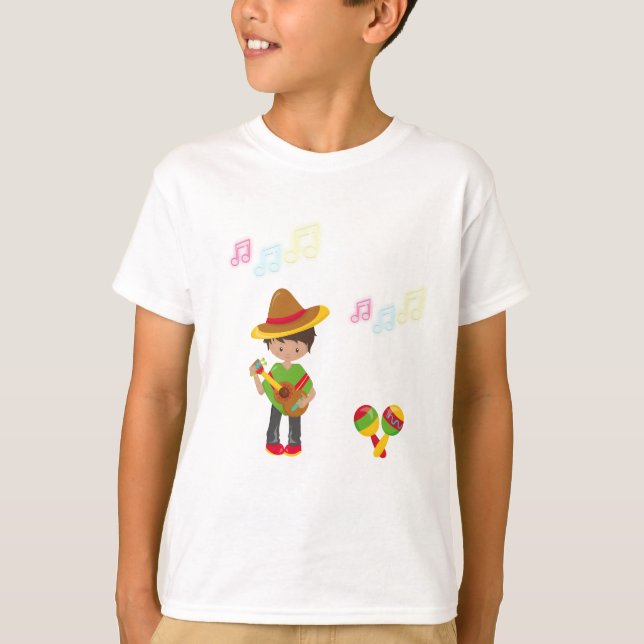 Camiseta Violão tocando "Hombre" com notas de música Maraca (Frente)