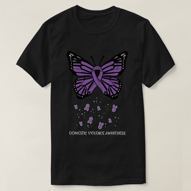 Camiseta Violência Doméstica Borboleta Roxa (Frente do Design)