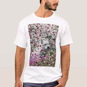 Camiseta Violeta nas flores - cão branco de Westie