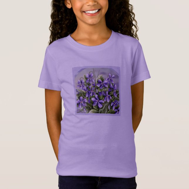 Camiseta violetas em vidro luar (Frente)