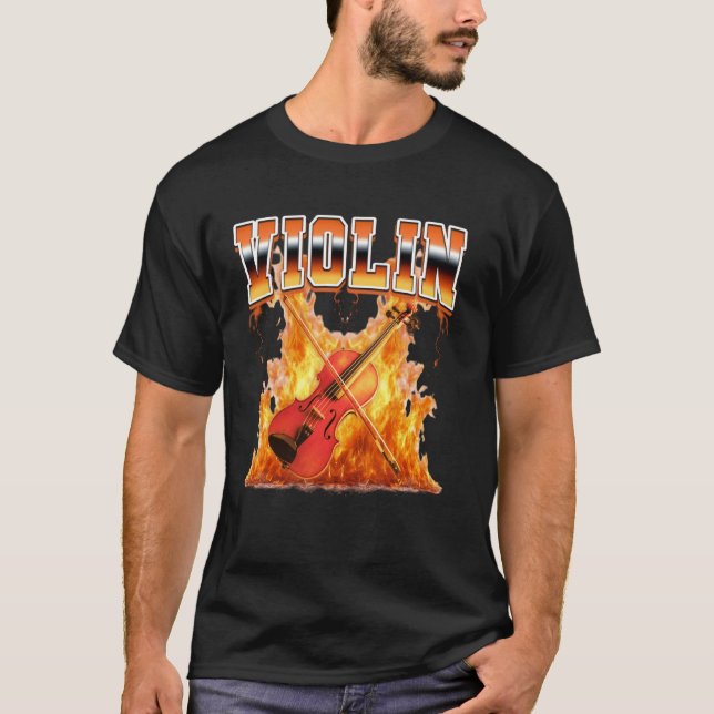 Camiseta Violin Instrument Violinist Flames 90s Bootleg Sty (Frente)