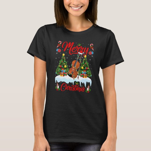 Camiseta Violin  Lights Xmas Tree Santa Violin Christmas (Frente)