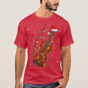 Camiseta Violin Music Lover Xmas Lighting Santa Hat Violin