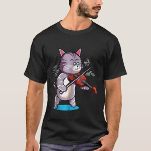 Camiseta Violin Tocando Cinza Legal Cat ama Música Kitten