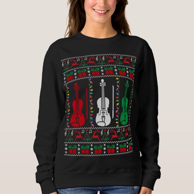 Camiseta Violin Ugly Christmas Sweater Violinista Família X (Frente)