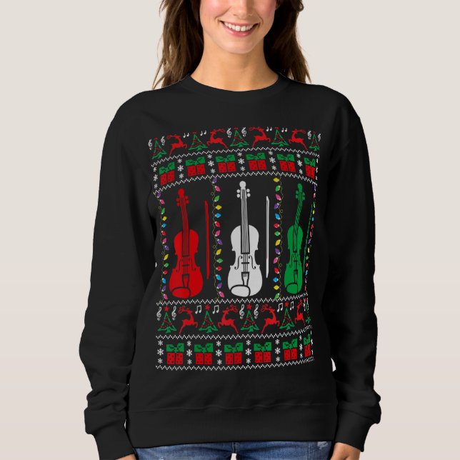 Camiseta Violin Ugly Christmas Sweater Violinista Família X (Frente)