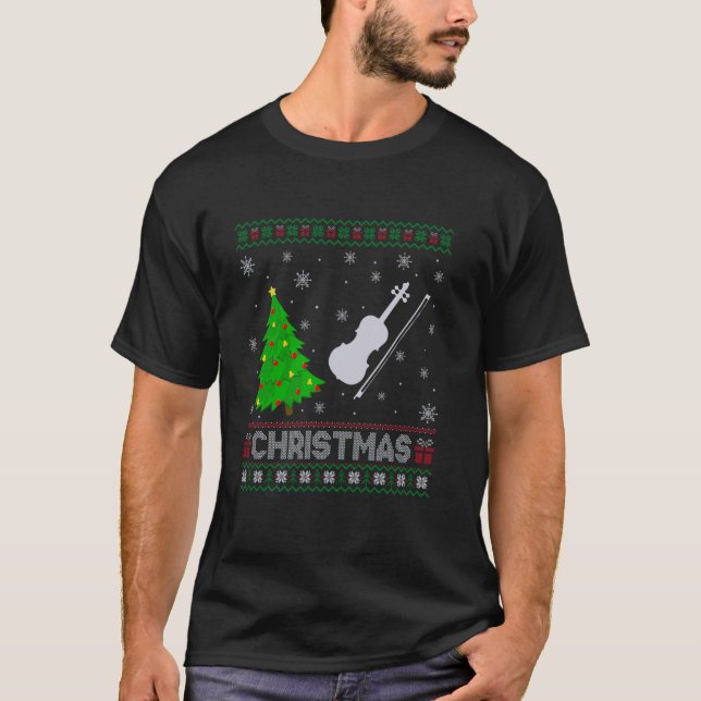 Camiseta Violin Xmas Tree Lighting Ugly Christmas Sweater (Frente)
