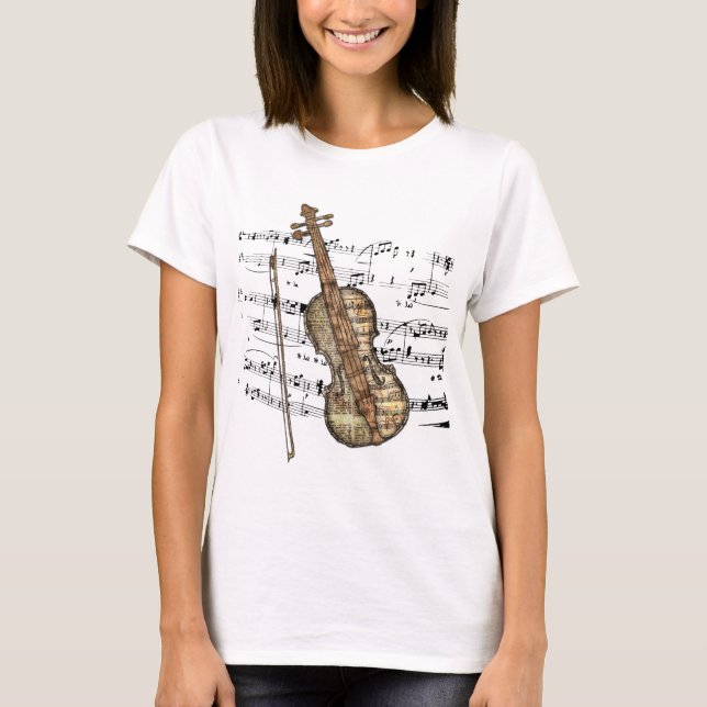 Camiseta Violino da partitura do vintage (Frente)