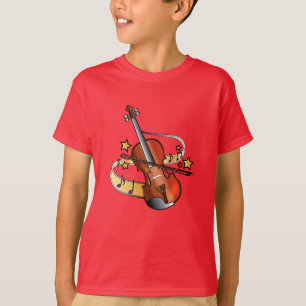Camiseta Violino e arco com notas e estrelas