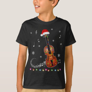 Camiseta Violino Instrumento Santa Hat Luzes De Natal Xmas