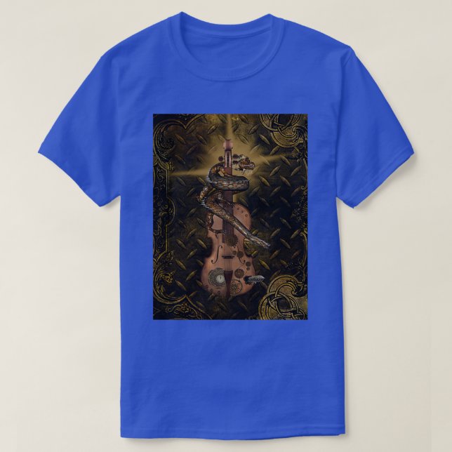 Camiseta Violino steampunk com dragão chinês steampunk e (Frente do Design)