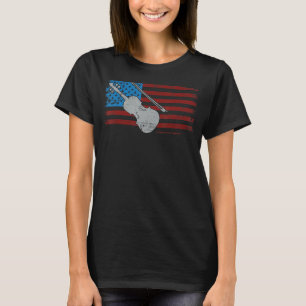 Camiseta Violino Violinista Americano Flag Vintage