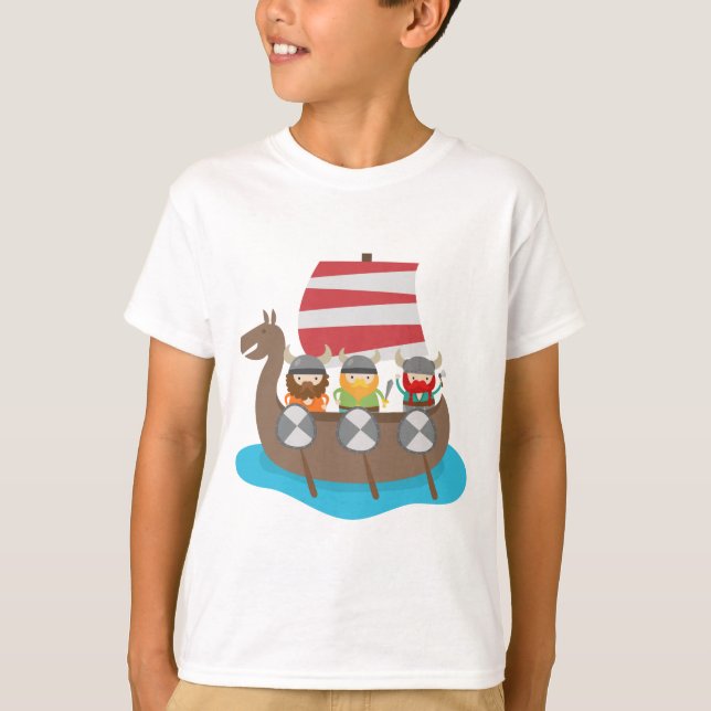 Camiseta Viquingues pequenos no navio (Frente)