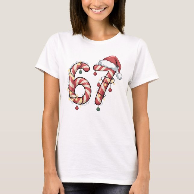 Camiseta Viral Six Seven (6-7) Candy Cane Meme Christmas (Frente)