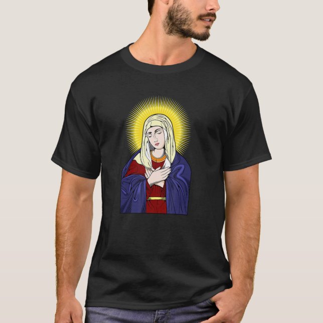 Camiseta Virgem Abençoada Maria Mãe de Jesus Retrato 2 (Frente)