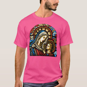 Camiseta Virgem Abençoada Mary E Jesus Esconderam Vidro Cat