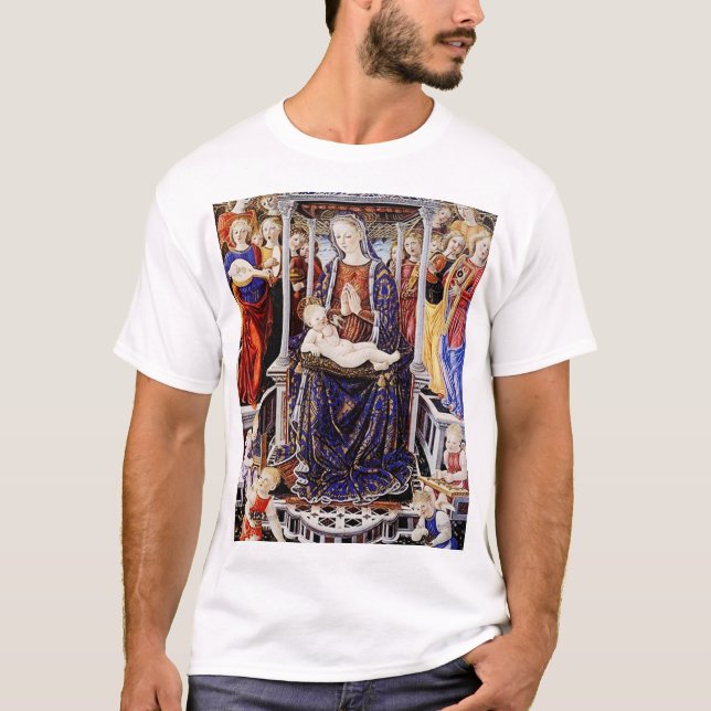 Camiseta Virgem e Menino Entronados com Anjo Músico (Frente)